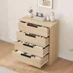 Commode à 4 tiroirs pour chambre à coucher, commode naturelle avec poignées encastrées, organisateur de commode en bois pour salon, chambre d'enfant, entrée