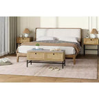 Banc de rangement en rotin avec coussin, banc à chaussures à 2 tiroirs pour entrée, couloir ou chambre à coucher, finition chêne naturel