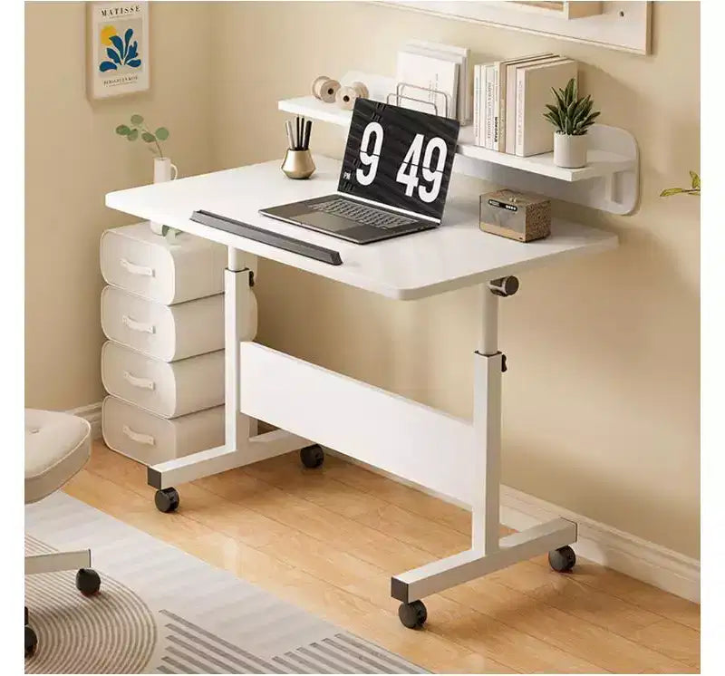 Bureau debout réglable et pliable en MDF et acier avec roulettes pour la maison ou le bureau,