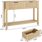 Table d'entrée cannelée avec 2 tiroirs, Console pour l'entrée, Table de canapé en bois pour le salon, le couloir, l'entrée, Burlywood