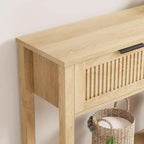 Table d'entrée cannelée avec 2 tiroirs, Console pour l'entrée, Table de canapé en bois pour le salon, le couloir, l'entrée, Burlywood