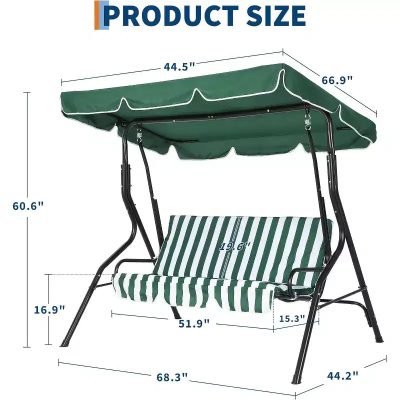 Balançoire de jardin 3 places GustoWave résistante aux intempéries avec auvent réglable, coussins épais et cadre en acier, pour terrasse/jardin/porche