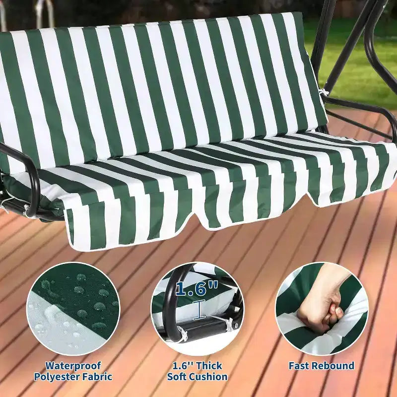 Balançoire de jardin 3 places GustoWave résistante aux intempéries avec auvent réglable, coussins épais et cadre en acier, pour terrasse/jardin/porche