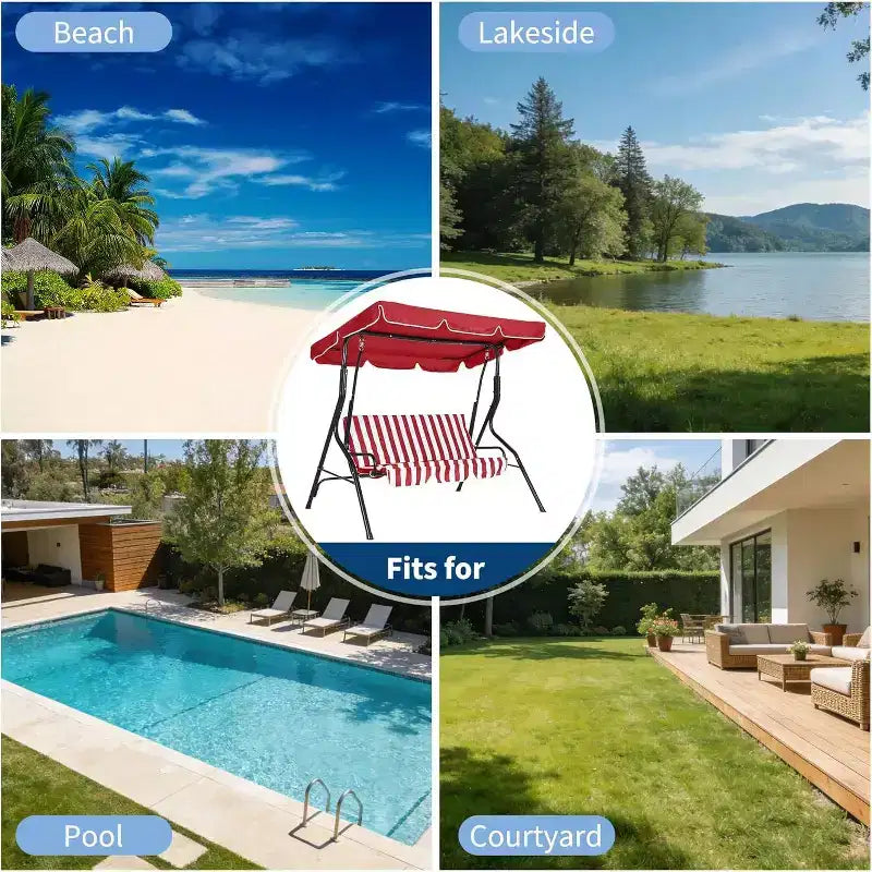 Balançoire de jardin 3 places GustoWave résistante aux intempéries avec auvent réglable, coussins épais et cadre en acier, pour terrasse/jardin/porche