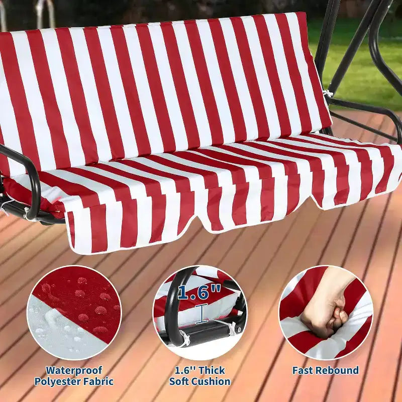 Balançoire de jardin 3 places GustoWave résistante aux intempéries avec auvent réglable, coussins épais et cadre en acier, pour terrasse/jardin/porche