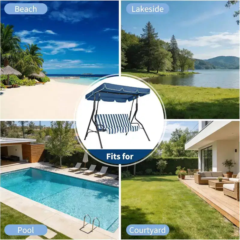 Balançoire de jardin 3 places GustoWave résistante aux intempéries avec auvent réglable, coussins épais et cadre en acier, pour terrasse/jardin/porche