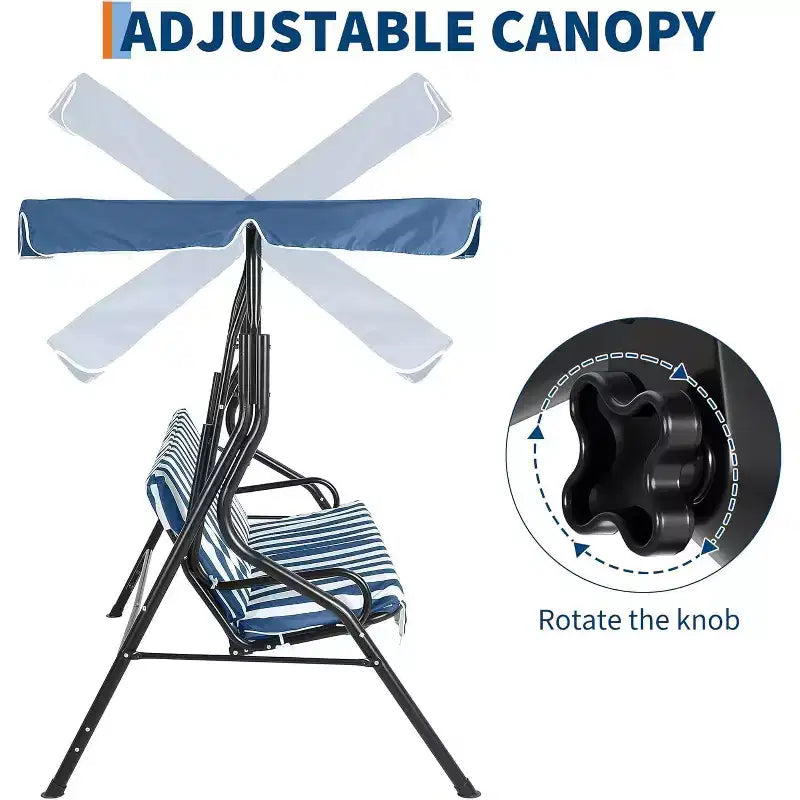 Balançoire de jardin 3 places GustoWave résistante aux intempéries avec auvent réglable, coussins épais et cadre en acier, pour terrasse/jardin/porche