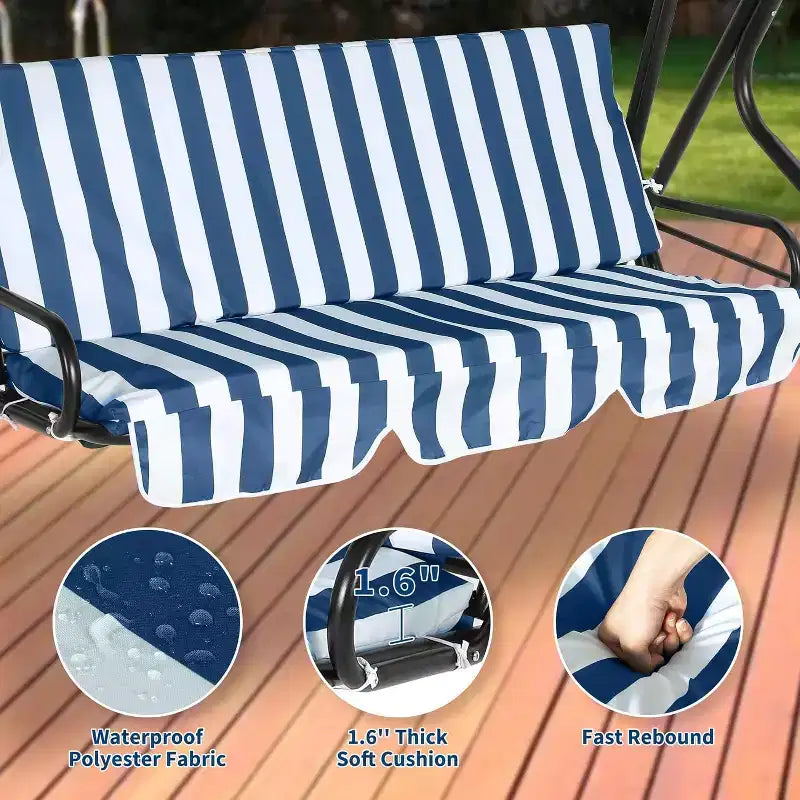 Balançoire de jardin 3 places GustoWave résistante aux intempéries avec auvent réglable, coussins épais et cadre en acier, pour terrasse/jardin/porche