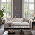 MAYEERTY Solid Wood & Metal Frame Sofa with Line Fabric Bronze Nail Solid Wood Legs for Living Room Office Beige