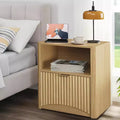 Acekool Fluted Nightstand with Drawer and Open Storage, Mid Century Modern Wooden Bedside Table