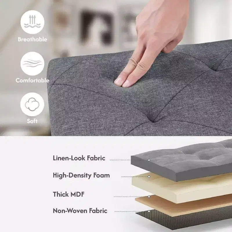 TUYOHW Banc de rangement pliable, en tissu de lin doux, banc repose-pieds de 30 pouces pour salon, capacité de 113 kg