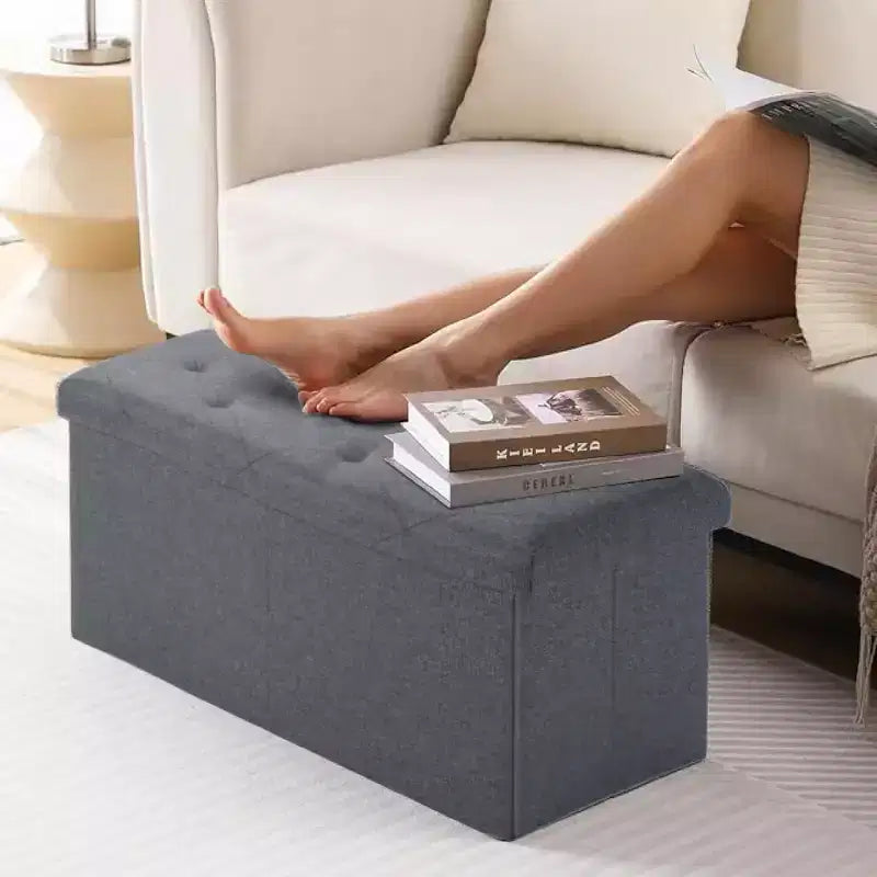 TUYOHW Banc de rangement pliable, en tissu de lin doux, banc repose-pieds de 30 pouces pour salon, capacité de 113 kg