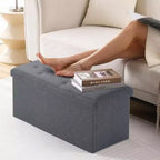 TUYOHW Banc de rangement pliable, en tissu de lin doux, banc repose-pieds de 30 pouces pour salon, capacité de 113 kg