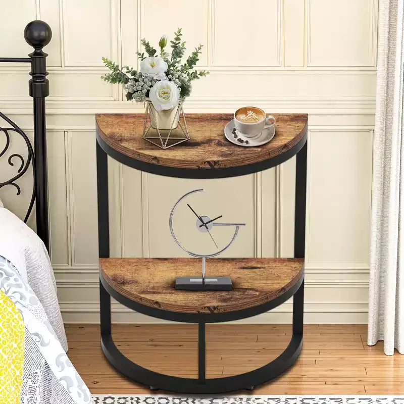 TUYOHW Table d'appoint demi-lune, petite table d'appoint minimaliste pour canapé et chevet, hauteur 60 cm, marron+noir