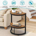 TUYOHW Table d'appoint demi-lune, petite table d'appoint minimaliste pour canapé et chevet, hauteur 60 cm, marron+noir