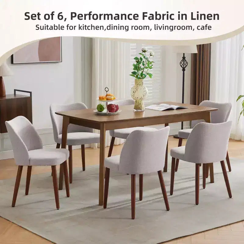 Lot de 6 chaises de salle à manger modernes à dossier ailé - Rembourrées, coussins épais, pieds en bois, pieds réglables - Cuisine Salle à manger, Lin ou cuir PU, Gris