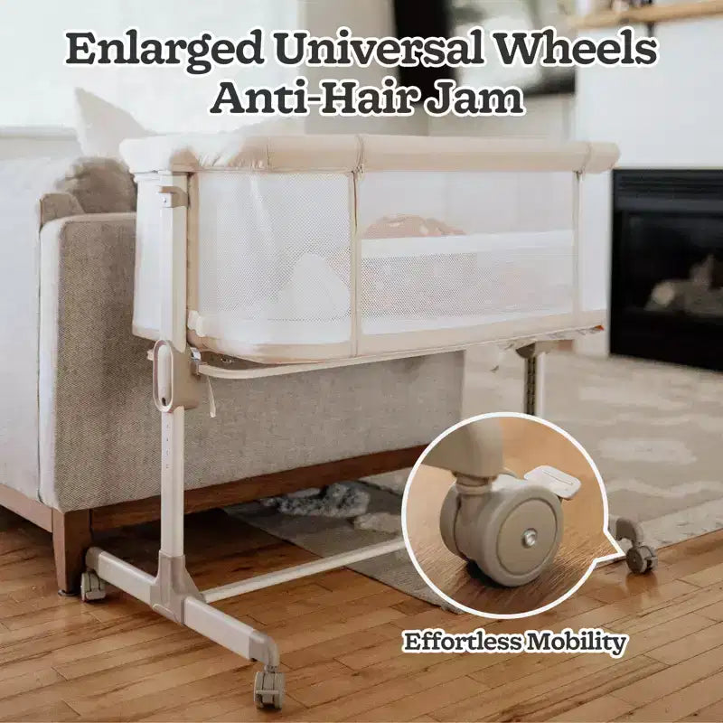 Fodoss Lit bébé cododo avec roulettes, 7 hauteurs réglables, Beige (JAUNE)