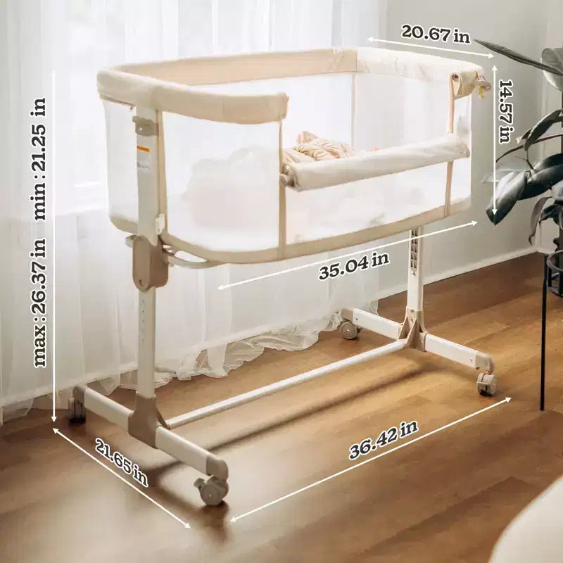 Fodoss Lit bébé cododo avec roulettes, 7 hauteurs réglables, Beige (JAUNE)