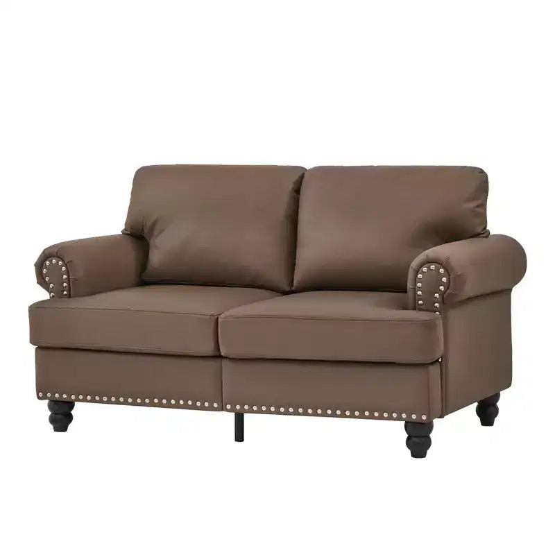MAYEERTY 59,5 Canapé causeuse classique moderne avec clous en cuir de vachette d'imitation pour salon, marron