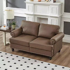MAYEERTY 59,5 Canapé causeuse classique moderne avec clous en cuir de vachette d'imitation pour salon, marron