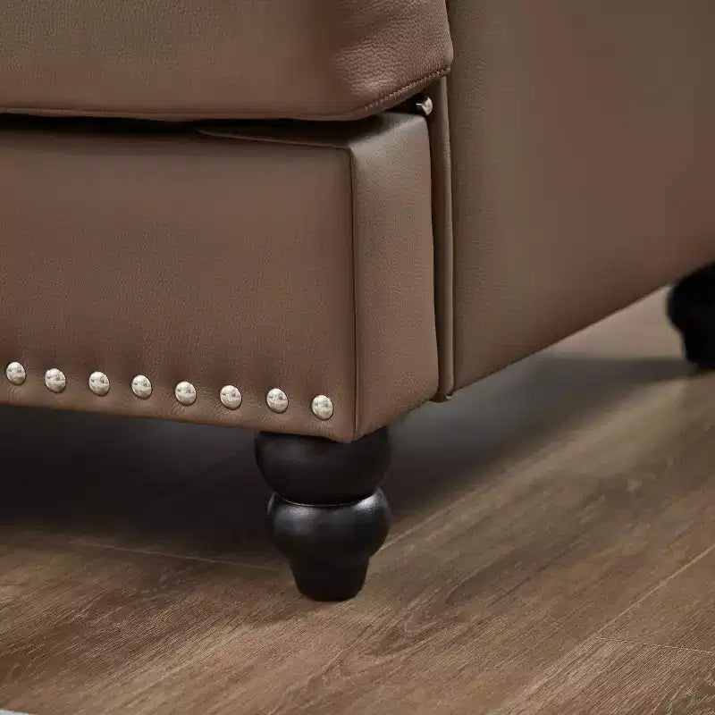 MAYEERTY 59,5 Canapé causeuse classique moderne avec clous en cuir de vachette d'imitation pour salon, marron