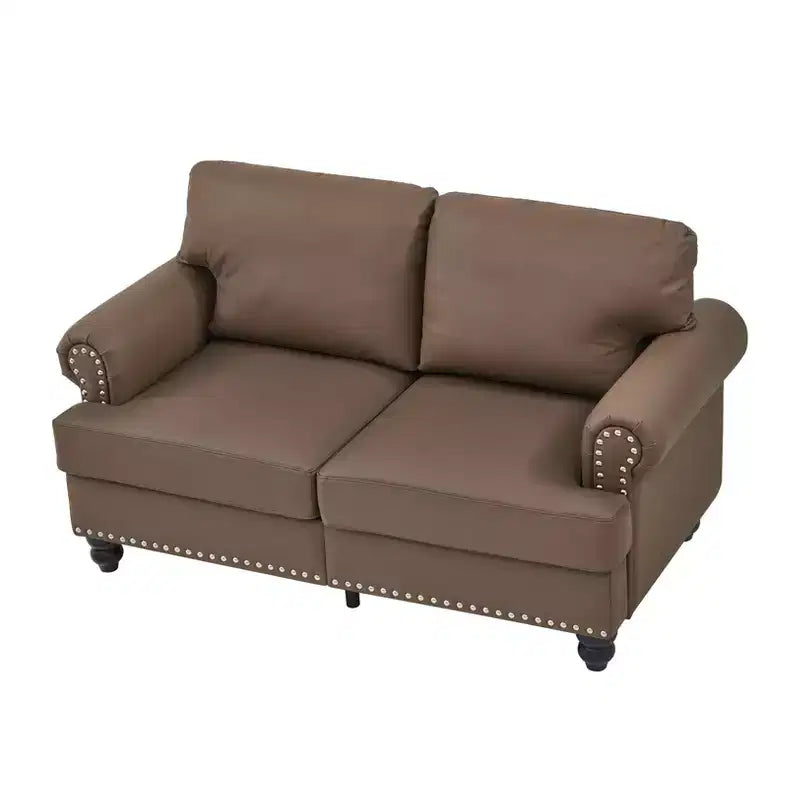 MAYEERTY 59,5 Canapé causeuse classique moderne avec clous en cuir de vachette d'imitation pour salon, marron