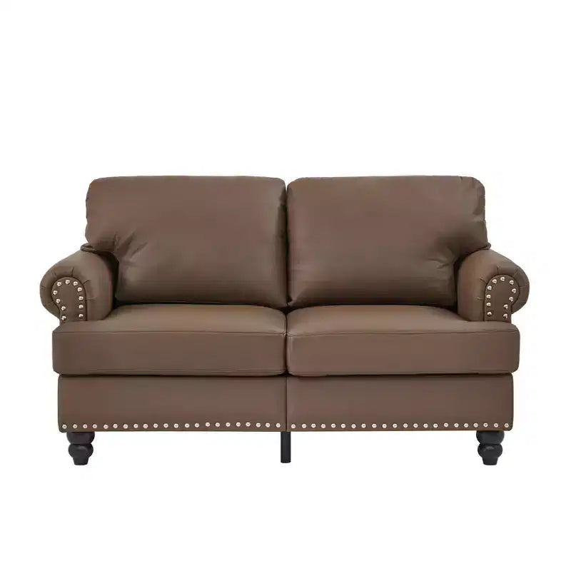 MAYEERTY 59,5 Canapé causeuse classique moderne avec clous en cuir de vachette d'imitation pour salon, marron