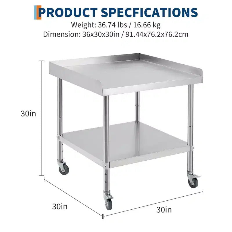 Table de travail commerciale en acier inoxydable Acekool avec étagère inférieure réglable et déflecteur de bord pour cuisine