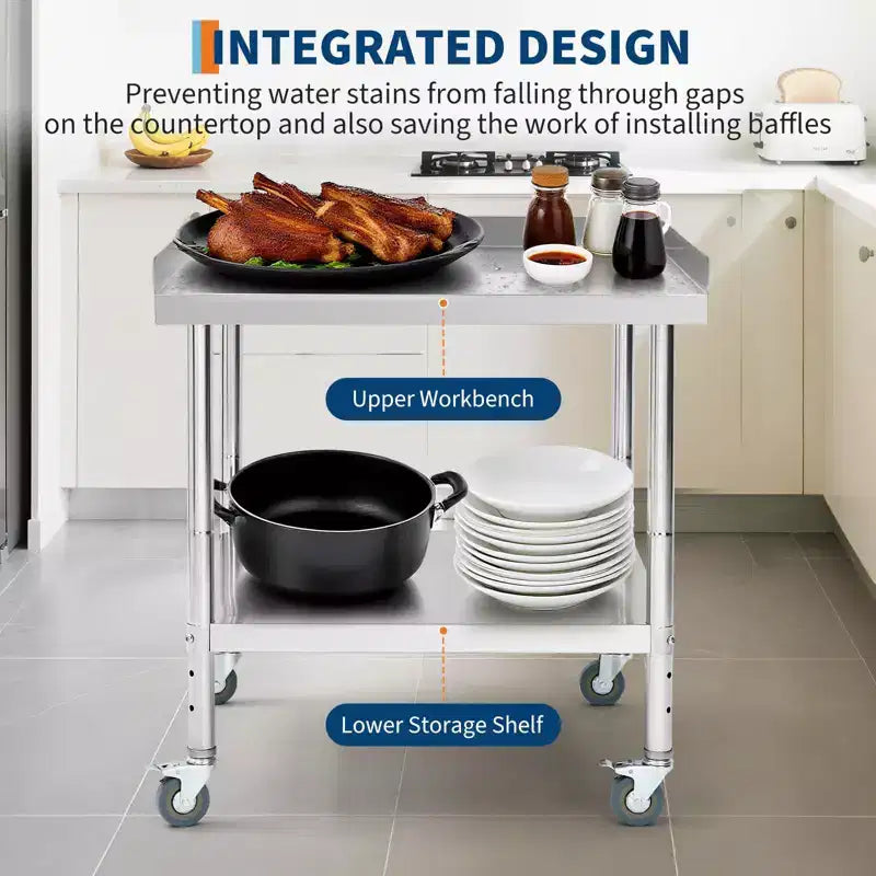 Table de travail commerciale en acier inoxydable Acekool avec étagère inférieure réglable et déflecteur de bord pour cuisine