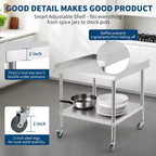 Table de travail commerciale en acier inoxydable Acekool avec étagère inférieure réglable et déflecteur de bord pour cuisine