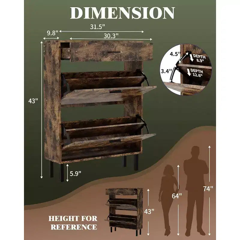 COZONY Meuble à chaussures étroit peu encombrant pour entrée, double tiroir pivotant, organisateur de chaussures autoportant, étagères réglables à 3 niveaux, rangement pour buanderie