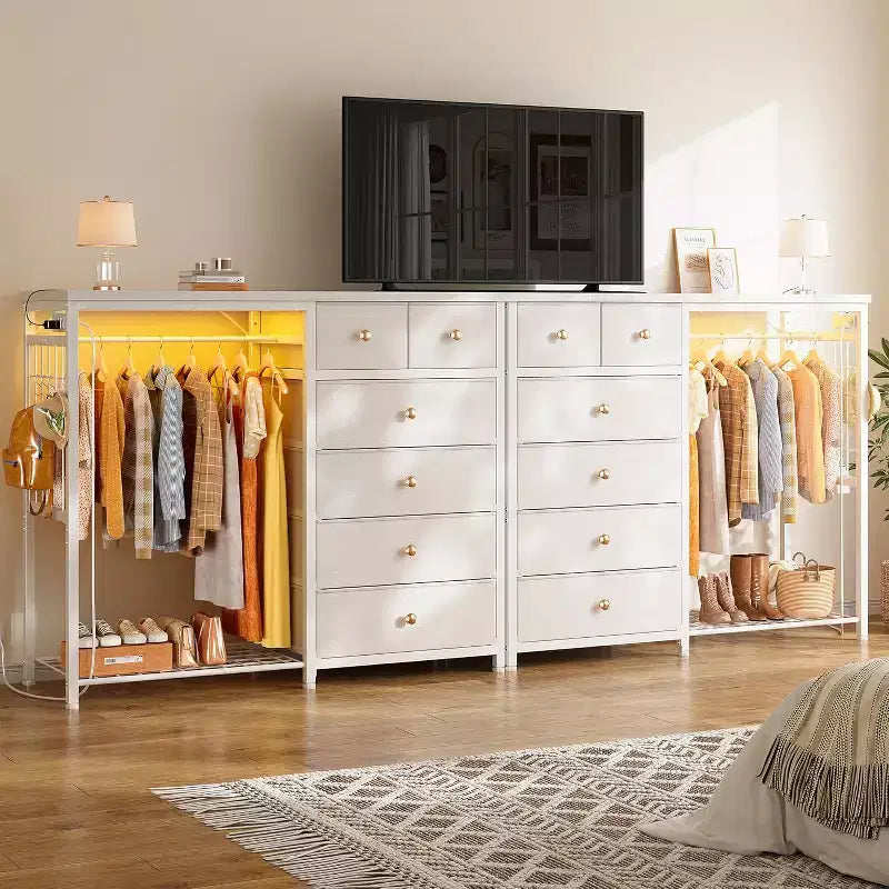 Commode à 6 tiroirs, Tour de rangement, Unité de rangement, Commode en tissu pour chambre à coucher, couloir, entrée, placards, Blanc