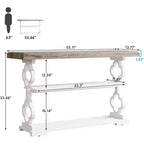 Lantine Table console de ferme de 55 pouces, longue table de canapé avec étagères de rangement à 3 niveaux pour couloir, entrée, salon, foyer, gris et blanc