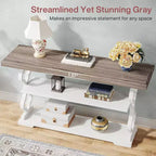 Lantine Table console de ferme de 55 pouces, longue table de canapé avec étagères de rangement à 3 niveaux pour couloir, entrée, salon, foyer, gris et blanc
