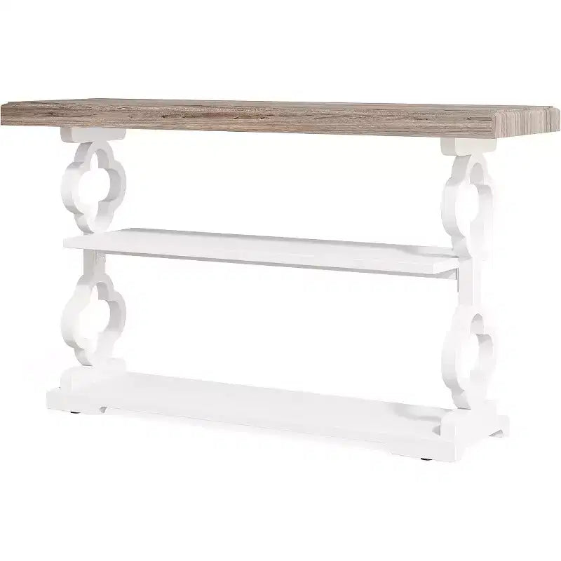 Lantine Table console de ferme de 55 pouces, longue table de canapé avec étagères de rangement à 3 niveaux pour couloir, entrée, salon, foyer, gris et blanc