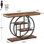 Console industrielle Lantine de 105 cm, table de canapé à 4 niveaux avec base circulaire et rangement pour salon, couloir, hall d'entrée