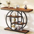 Console industrielle Lantine de 105 cm, table de canapé à 4 niveaux avec base circulaire et rangement pour salon, couloir, hall d'entrée