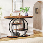 Console industrielle Lantine de 105 cm, table de canapé à 4 niveaux avec base circulaire et rangement pour salon, couloir, hall d'entrée