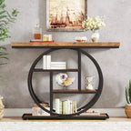 Console industrielle Lantine de 105 cm, table de canapé à 4 niveaux avec base circulaire et rangement pour salon, couloir, hall d'entrée