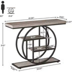 Console industrielle Lantine de 105 cm, table de canapé à 4 niveaux avec base circulaire et rangement pour salon, couloir, hall d'entrée