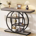 Console industrielle Lantine de 105 cm, table de canapé à 4 niveaux avec base circulaire et rangement pour salon, couloir, hall d'entrée