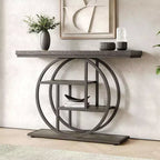 Console industrielle Lantine de 105 cm, table de canapé à 4 niveaux avec base circulaire et rangement pour salon, couloir, hall d'entrée