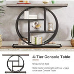 Console industrielle Lantine de 105 cm, table de canapé à 4 niveaux avec base circulaire et rangement pour salon, couloir, hall d'entrée