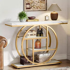Console industrielle Lantine de 105 cm, table de canapé à 4 niveaux avec base circulaire et rangement pour salon, couloir, hall d'entrée