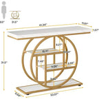 Console industrielle Lantine de 105 cm, table de canapé à 4 niveaux avec base circulaire et rangement pour salon, couloir, hall d'entrée