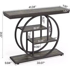 Console industrielle Lantine de 105 cm, table de canapé à 4 niveaux avec base circulaire et rangement pour salon, couloir, hall d'entrée