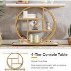 Console industrielle Lantine de 105 cm, table de canapé à 4 niveaux avec base circulaire et rangement pour salon, couloir, hall d'entrée