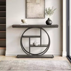 Console industrielle Lantine de 105 cm, table de canapé à 4 niveaux avec base circulaire et rangement pour salon, couloir, hall d'entrée