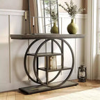 Console industrielle Lantine de 105 cm, table de canapé à 4 niveaux avec base circulaire et rangement pour salon, couloir, hall d'entrée