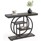 Console industrielle Lantine de 105 cm, table de canapé à 4 niveaux avec base circulaire et rangement pour salon, couloir, hall d'entrée